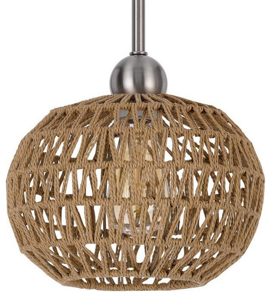 Benzara BM282185 10" Pendant Ceiling Light Fixture Rope Woven Shade, Brown
