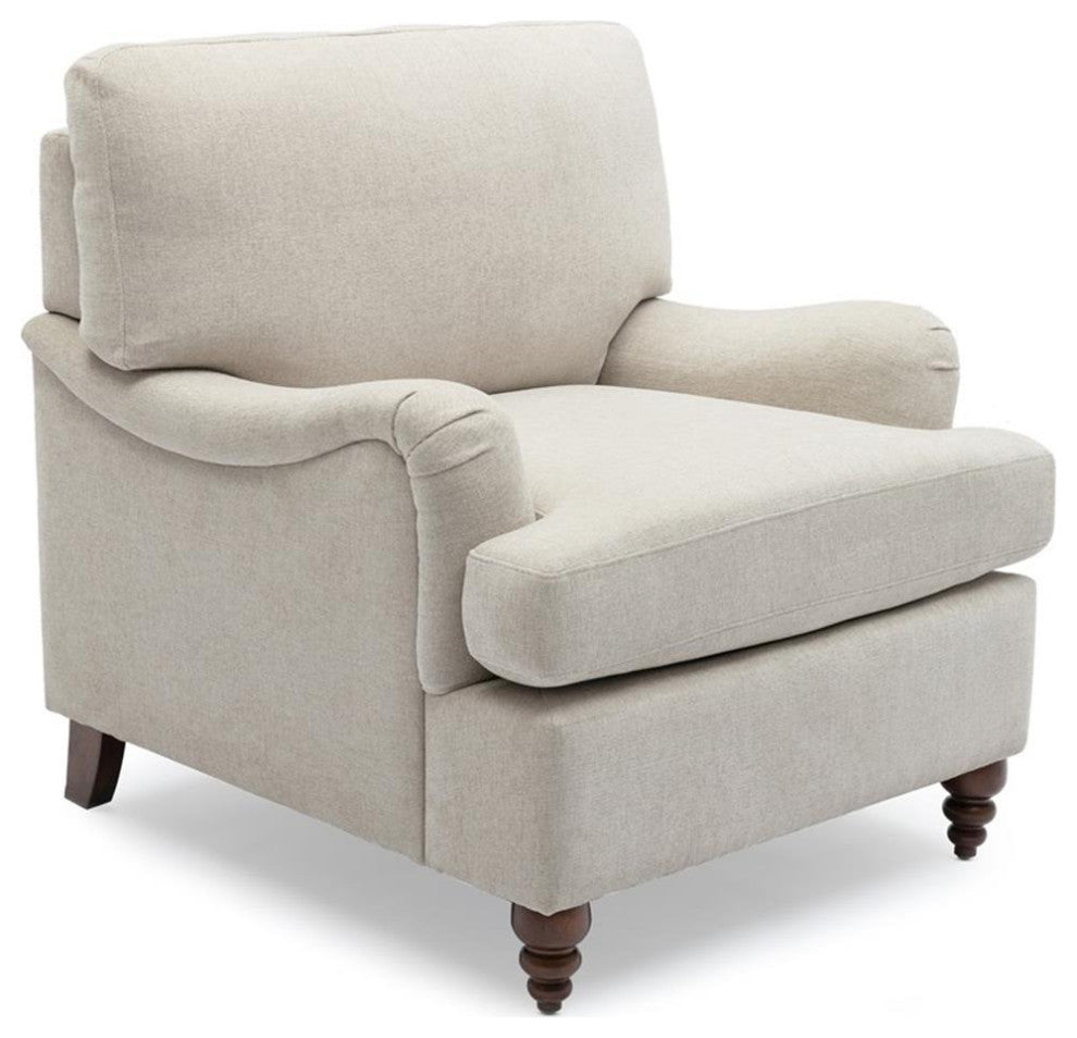 Bowery Hill Transitional Wooden Fabric Arm Chair in Sea Oat Beige