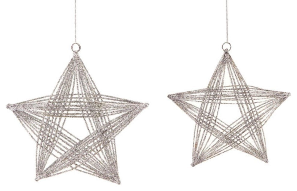 Dimensional Wire Frame Star Christmas Ornaments, Set of 2