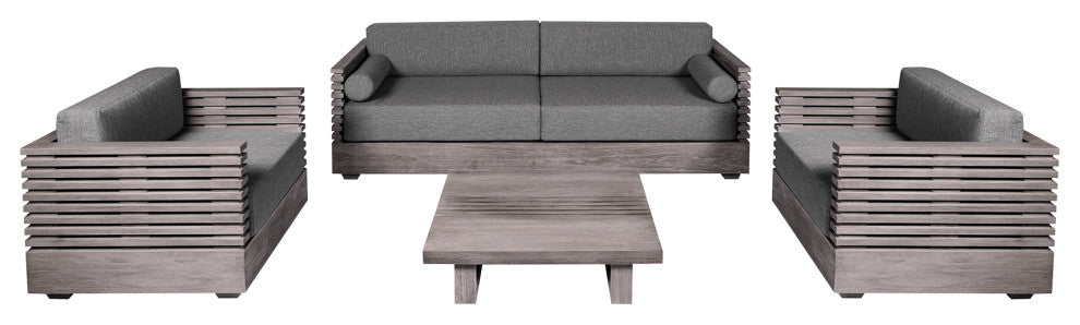 Vivid Outdoor Patio 4-Piece Conversation Set Gray Olefin Cushions