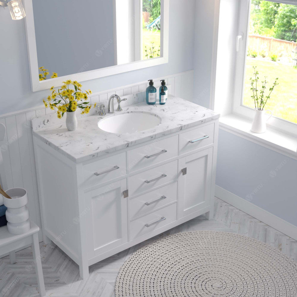 Caroline 48" Single Bath Vanity With Cultured Marble Quartz Top, White