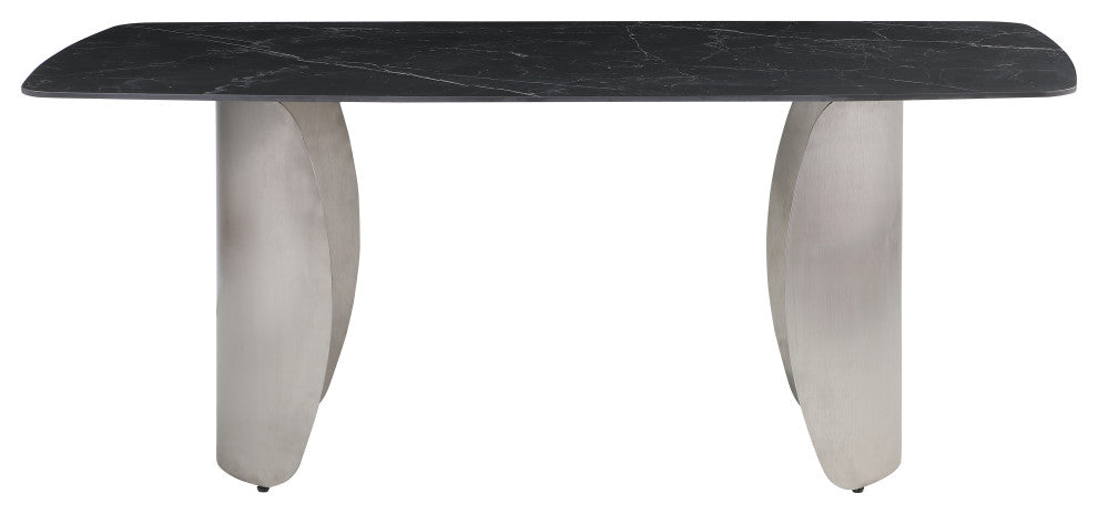 Niya Dining Table, Black, Brushed Silver Base