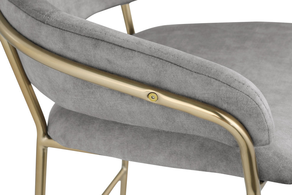 Yara Beige Velvet Upholstered Counter Stool, Grey