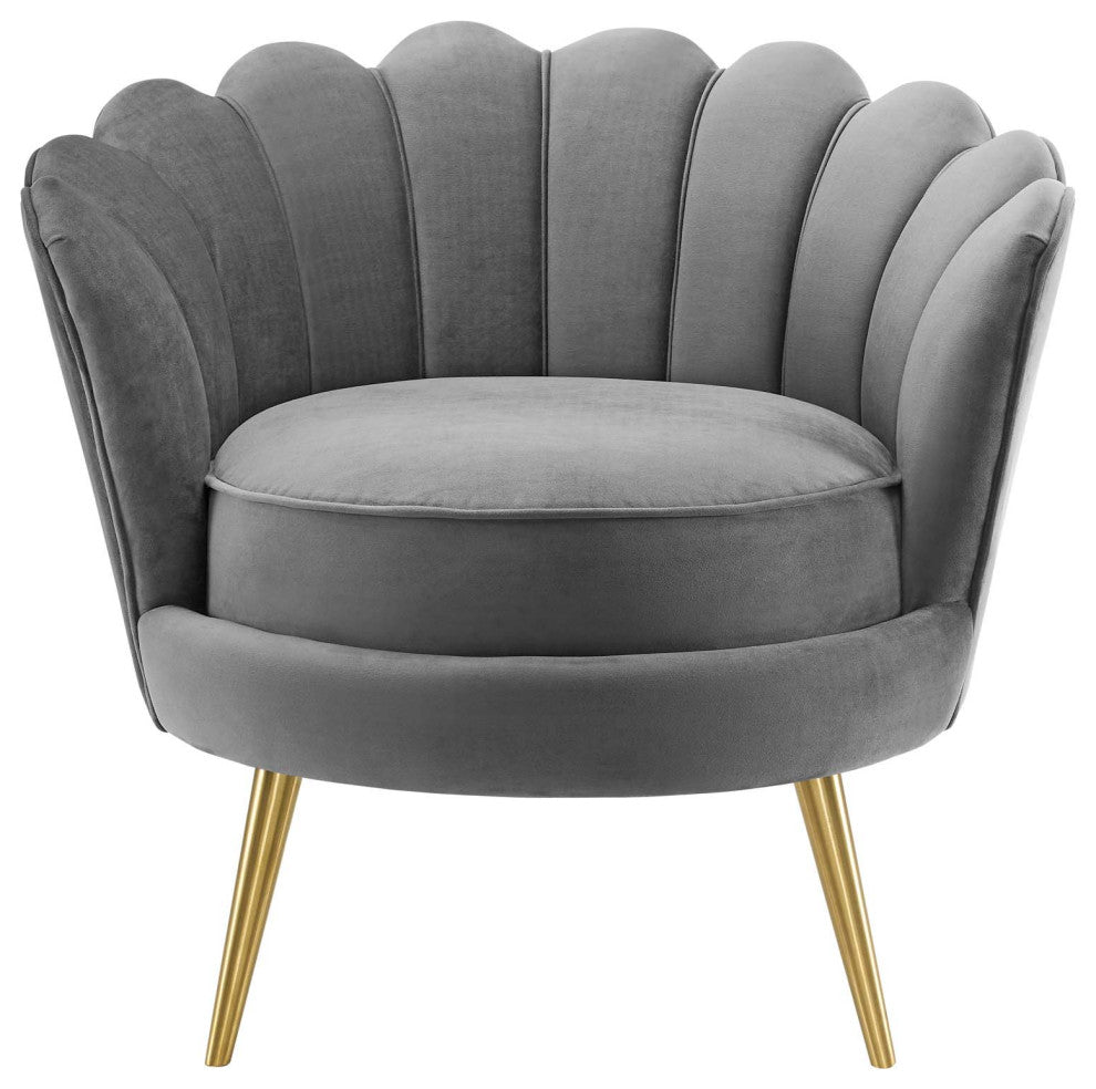 Lounge Accent Side Chair Armchair, Velvet Fabric Metal Steel, Grey Gray