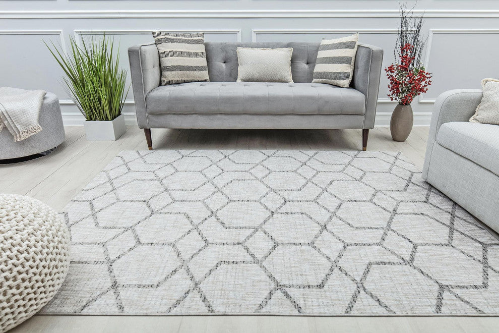 Jade Gray Stone Geometric Contemporary Gray Recycled Area Rug, 2'6" X 8'