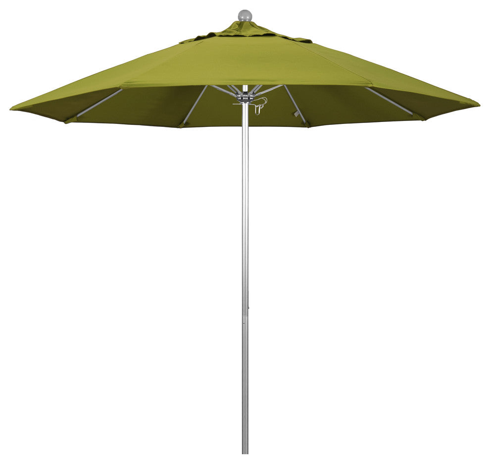 9' Silver Anodized Push Lift Fiberglass Rib Aluminum Umbrella, Pacifica, Ginkgo