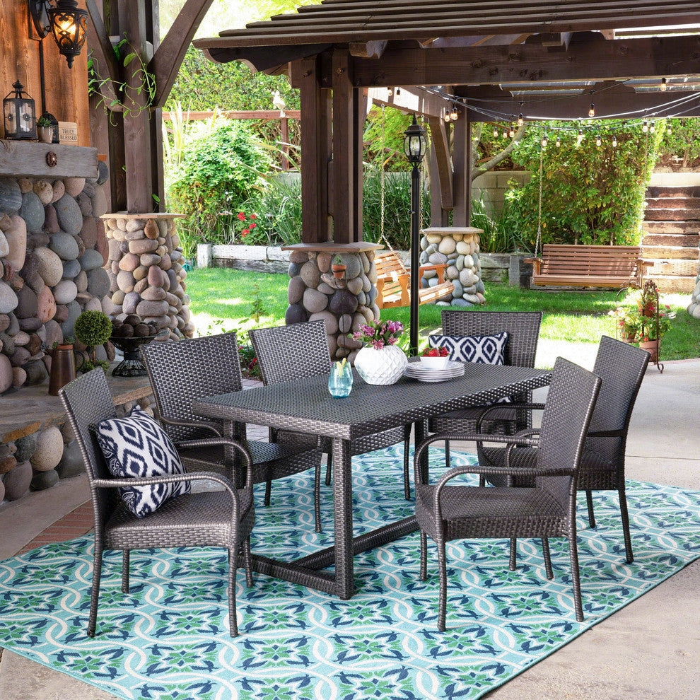 GDF Studio 7-Piece Liam Outdoor Wicker Dining Set, Gray