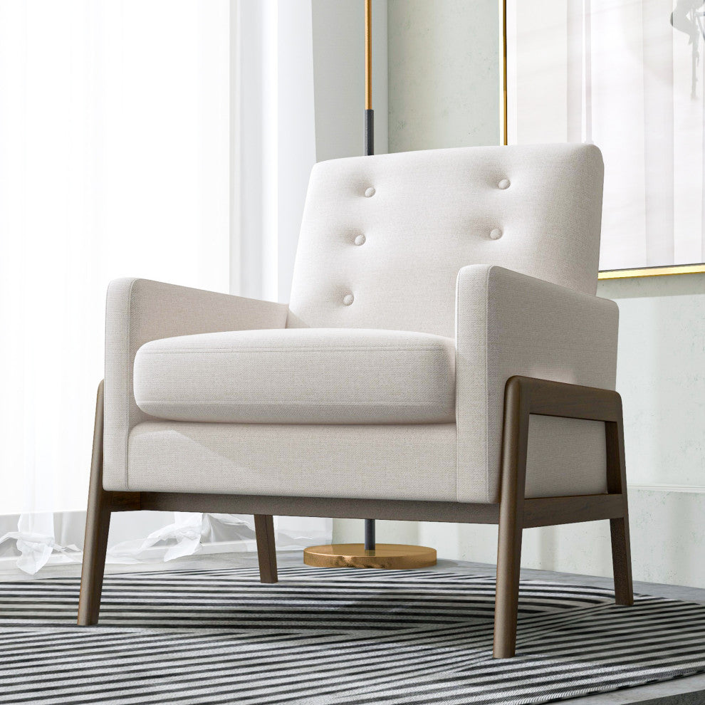 Stella Mid-Century Modern Tufted Back Upholstered Lounge Chair, Cream