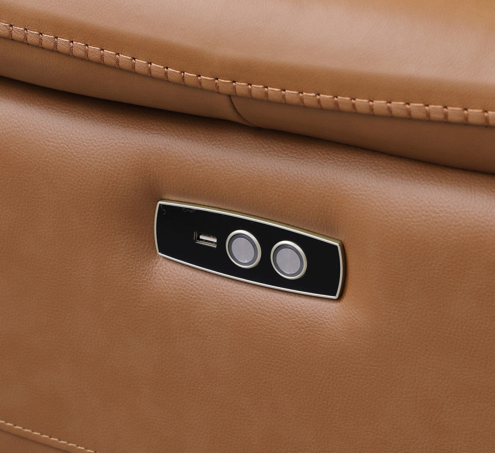 Federico 8-Piece L-Shaped Italian Leather Sectional, 4 Power Recliners, Cognac