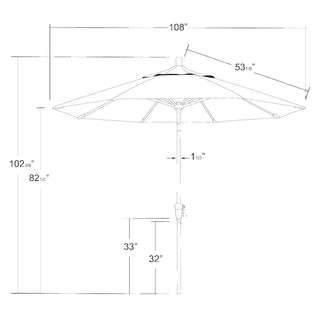 9' Aluminum Umbrella Auto Tilt Bronze, True Blue