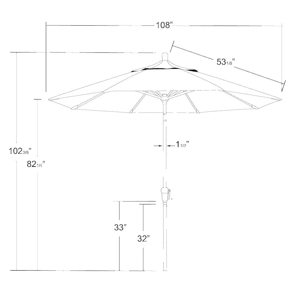 9' Aluminum Umbrella Auto Tilt Bronze, True Blue