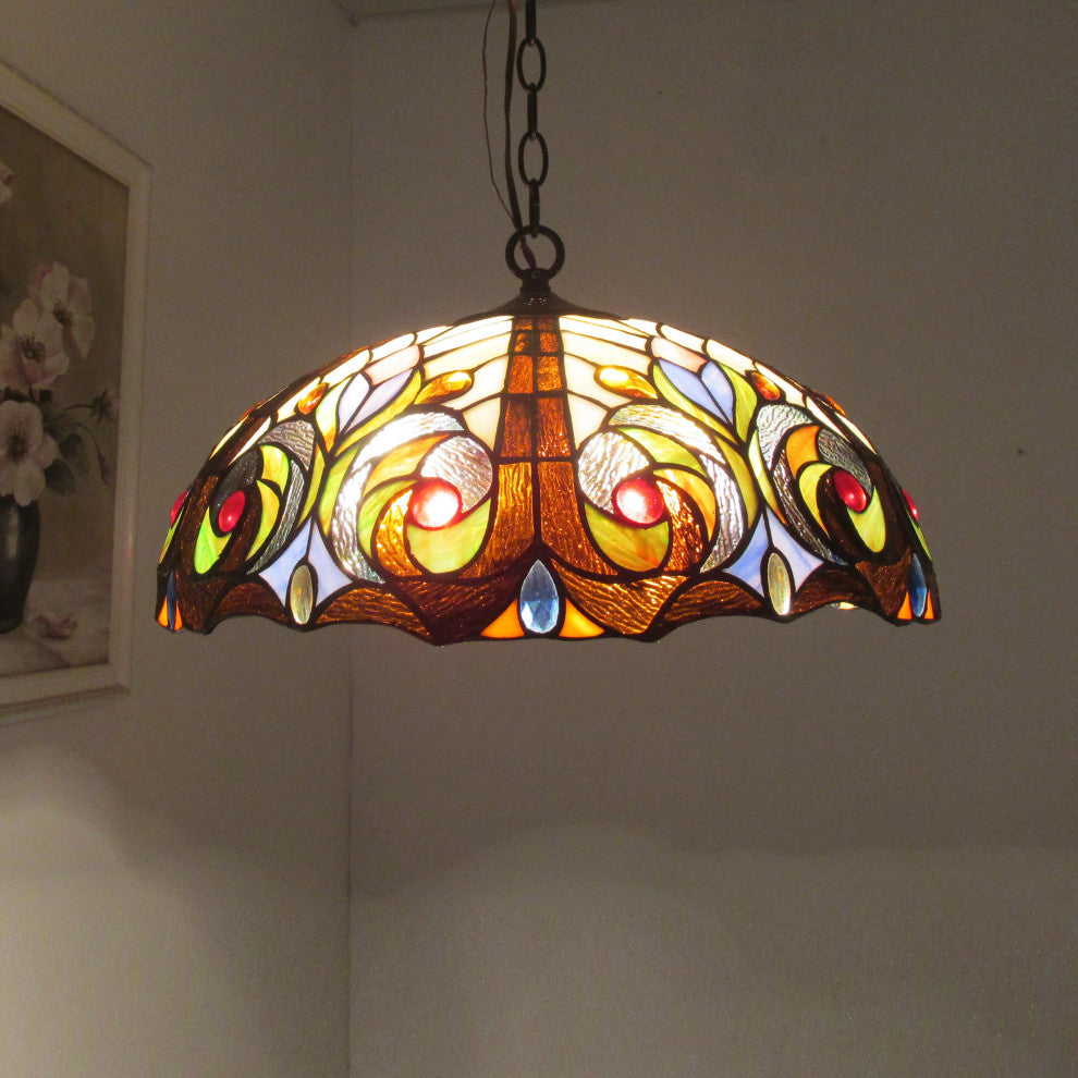 CHLOE Lighting Lennon Tiffany Dark Bronze 2-Light Victorian Ceiling Pendant
