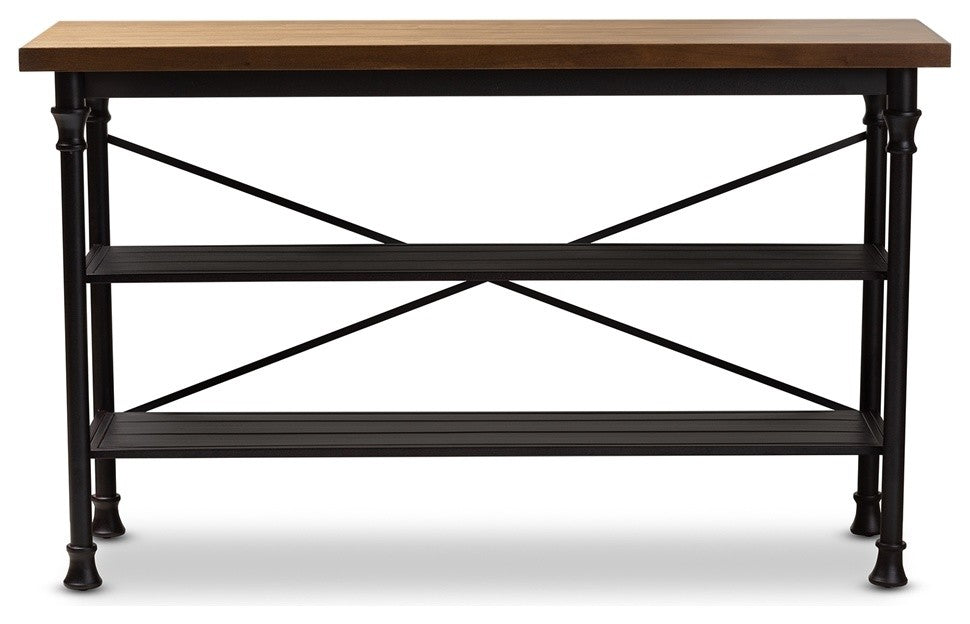 Industrial Style Wood Dark Bronze Finished Metal Kitchen Storage Shelf Unit