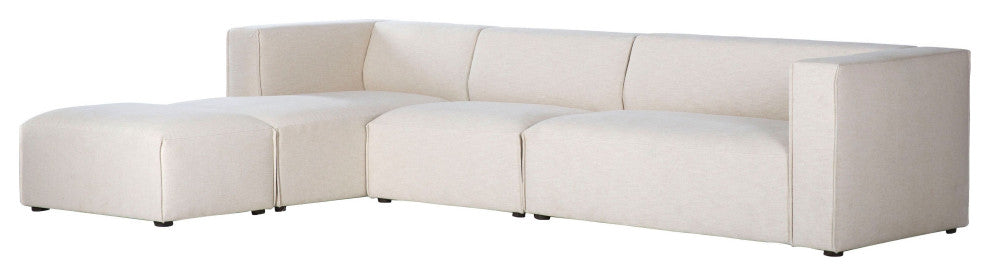 Premium Upholstered Sectional With Ottoman, Beige, Left Arm Facing