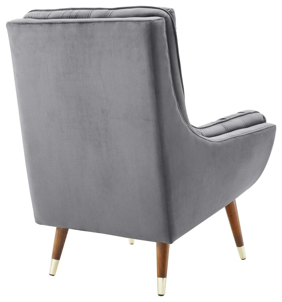 Suggest Button Tufted Upholstered Velvet Lounge Chair, Gray