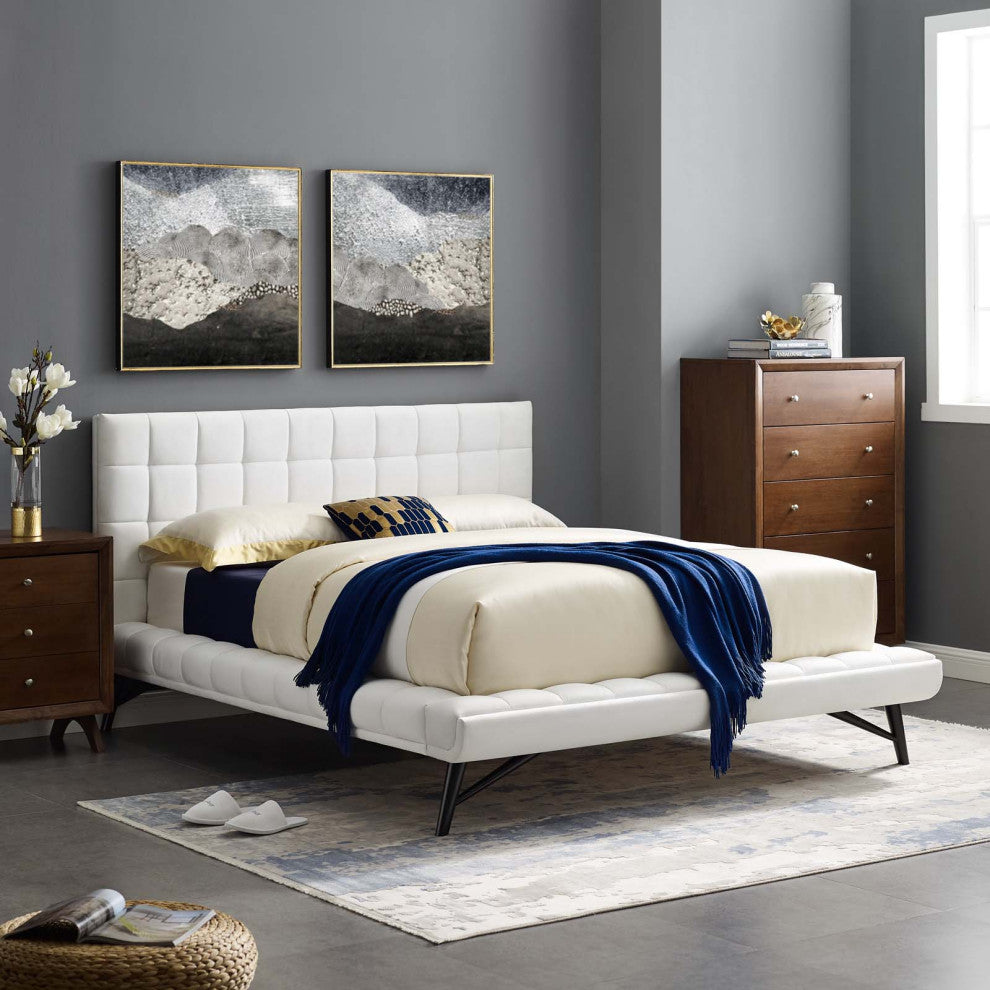 Julia Queen Biscuit Tufted Performance Velvet Platform Bed White
