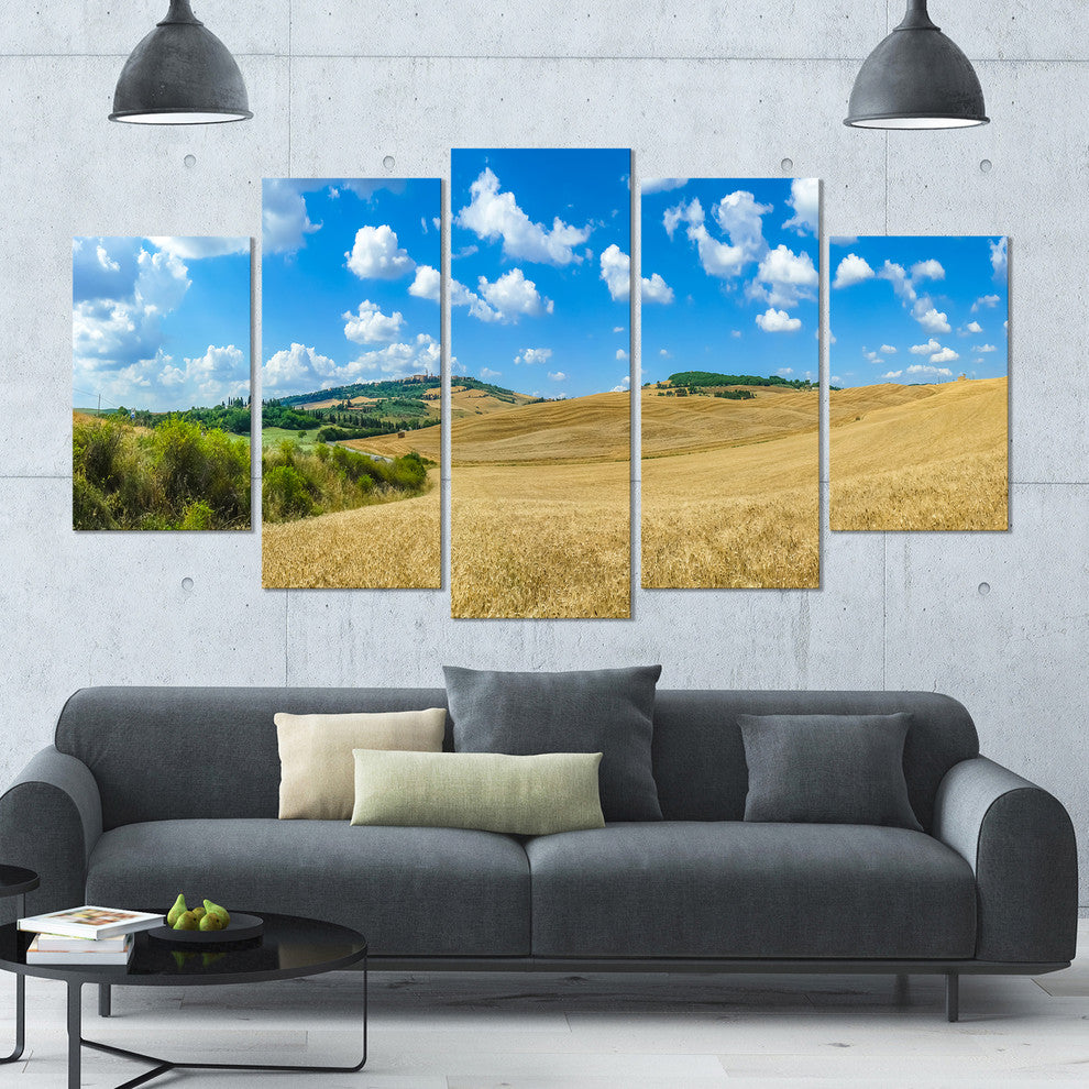 Town of Pienza Val d Orcia Italy, Landscape Canvas Art Print, 60"x32", 5 Panels