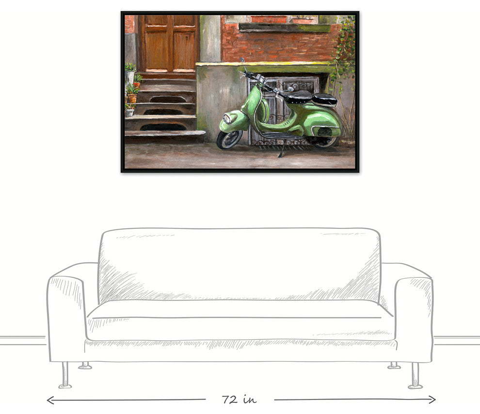 Mint Green Scooter 32x48 Black Floating Framed Canvas