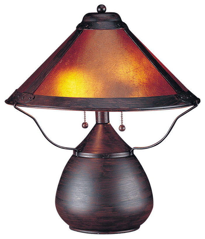 17" Rust Metal Two Light Table Lamp With Amber Empire Shade