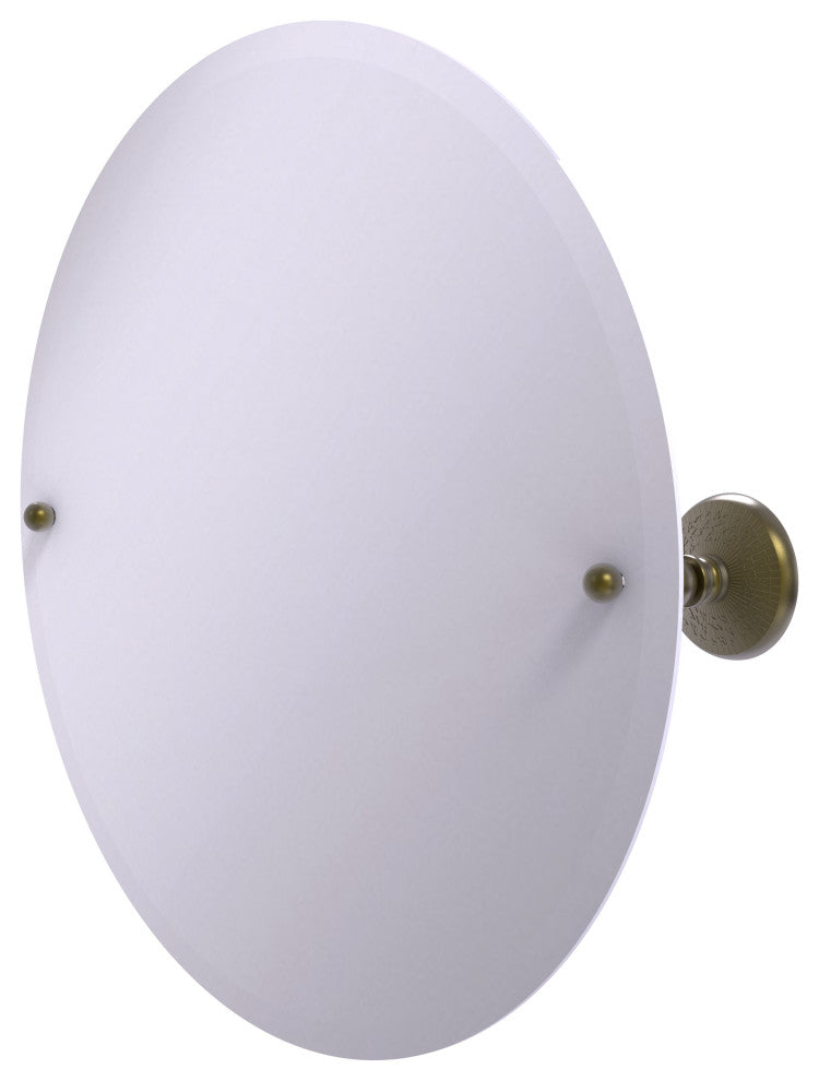 Frameless Round Beveled Edge Tilt Mirror, Antique Brass