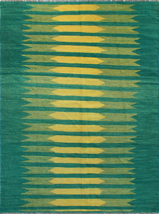 Modern Flatweave Baki Green/Gold Rug, 5'7x7'11