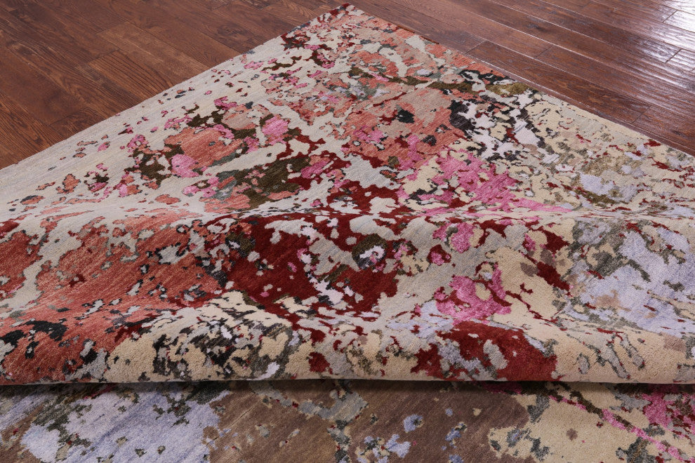 Contemporary Wool and Silk Handmade Abstract Rug 9' 0" X 12' 5" Q6343