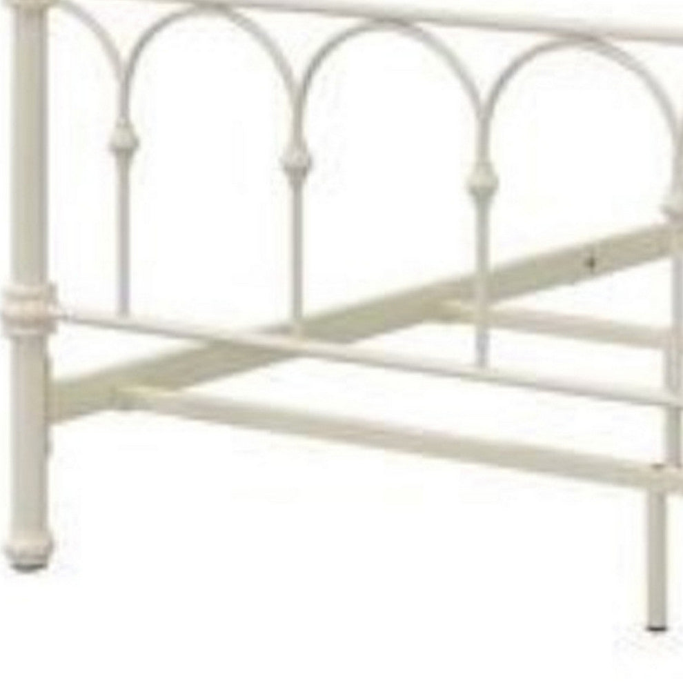 Benzara BM263590 Metal Queen Size Bed With Rectangular Spindle Headboard, White
