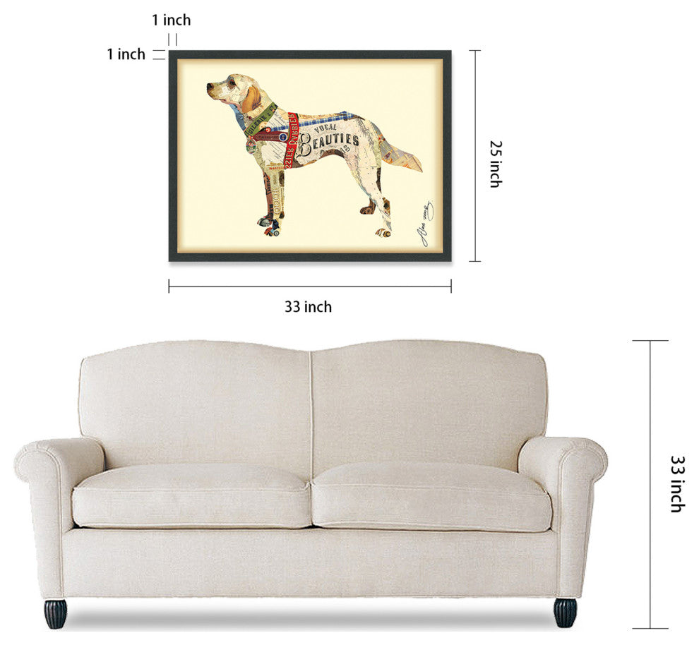 Yellow Lab Dimensional Handmade Collage Wall Art Framed Under Glass