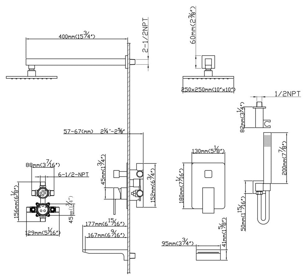 3-Function Pressure Balanced Shower System W/ Dual Handles & Rough-In Valve
