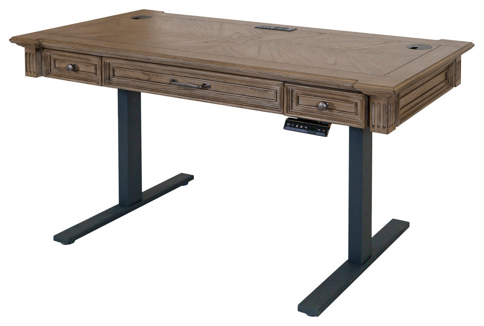 Traditional Wood Electronic Sit Stand Desk Standing Light Brown