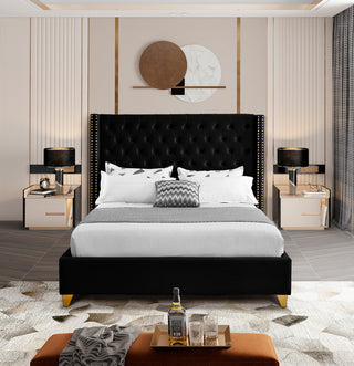 Barolo Velvet Upholstered Bed, Black, King