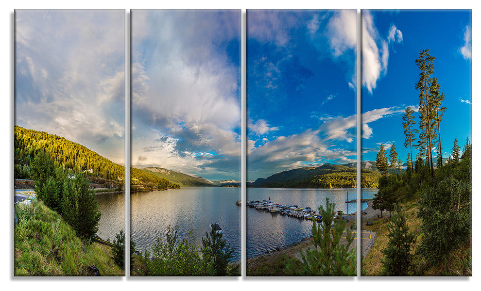 Sognefjord in Norway Panorama, Landscape Canvas Art Print, 48"x28", 4 Panels
