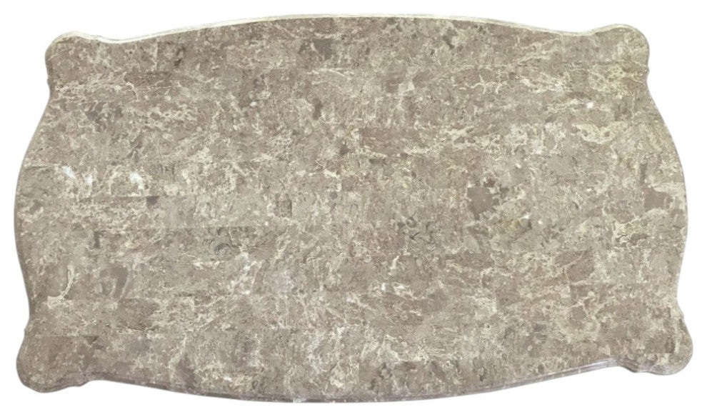 57" Beige Genuine Marble And Solid Wood Coffee Table