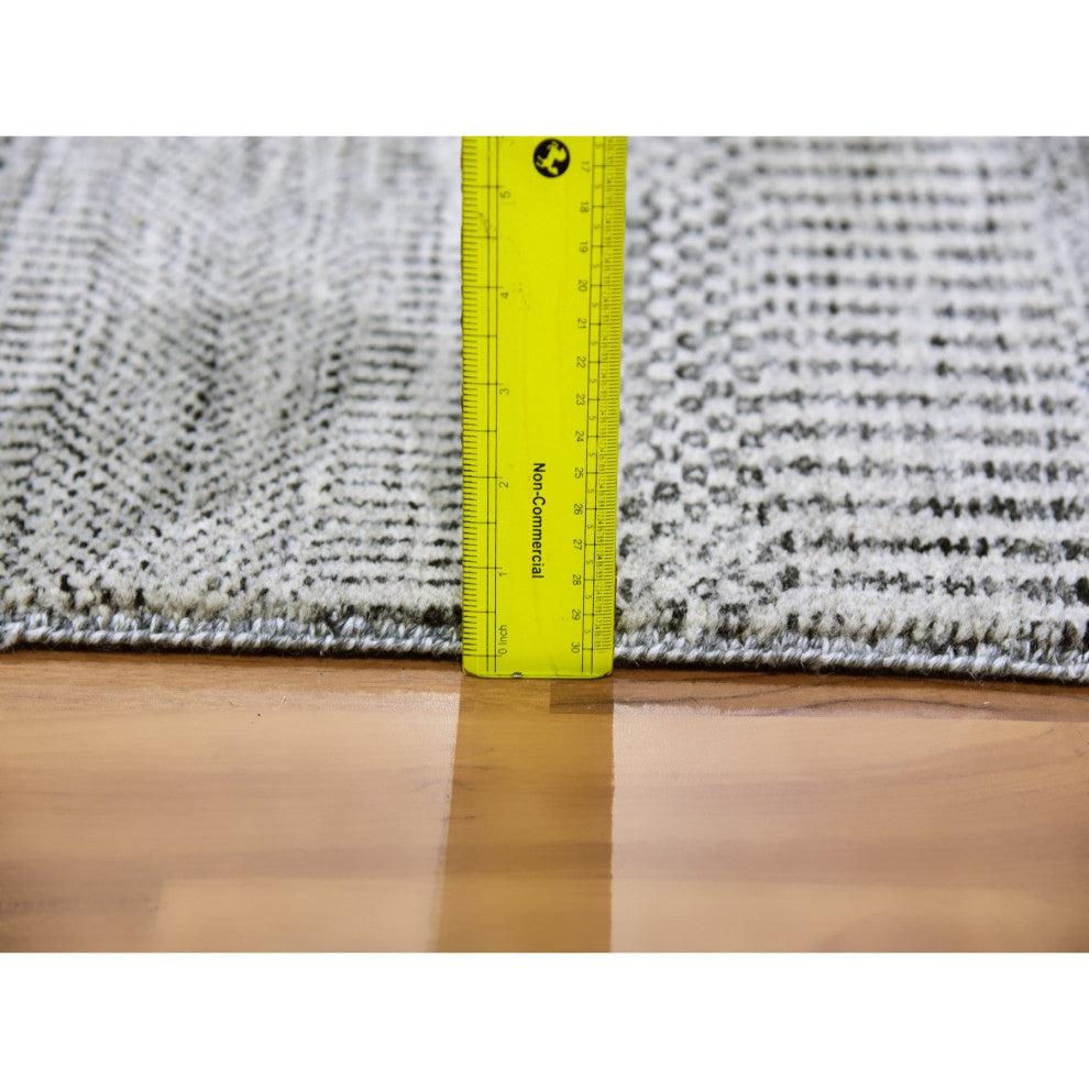 Power Gray Grass Design Hand Knotted Undyed Organic Wool Runner Rug, 2'7"x8'