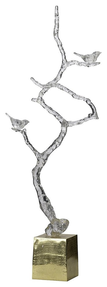 Metal Branch Sculpture On Stand, Silver and Gold
