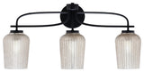 Cavella 3 Light Bath Bar, Matte Black Finish, 5" Silver Textured Glass