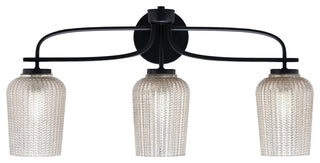 Cavella 3 Light Bath Bar, Matte Black Finish, 5" Silver Textured Glass