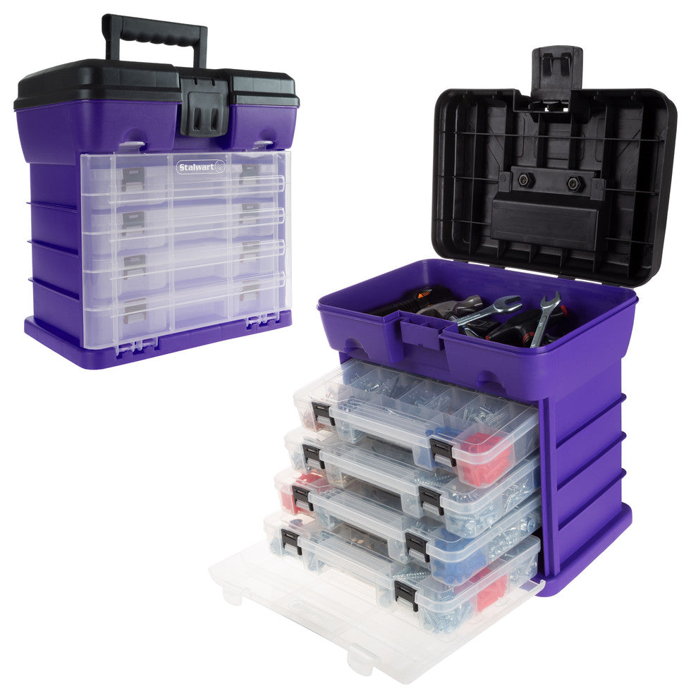 Storage Tool Box-Durable Organizer Utility Box-4 Drawers by Wakeman, Purple