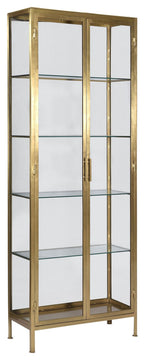 Carley 84" Tall Narrow Brass Finished Iron and Glass Display Cabinet