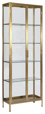 Carley 84" Tall Narrow Brass Finished Iron and Glass Display Cabinet