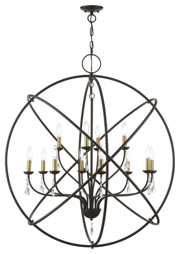 Aria 12 Light Bronze With Antique Brass Finish Candles Grande Foyer Chandelier