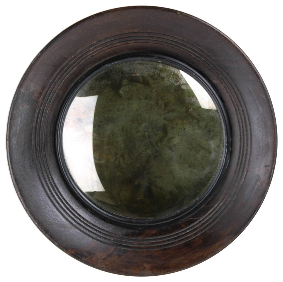 Petite Dark Brown Wooden Convex Mirror