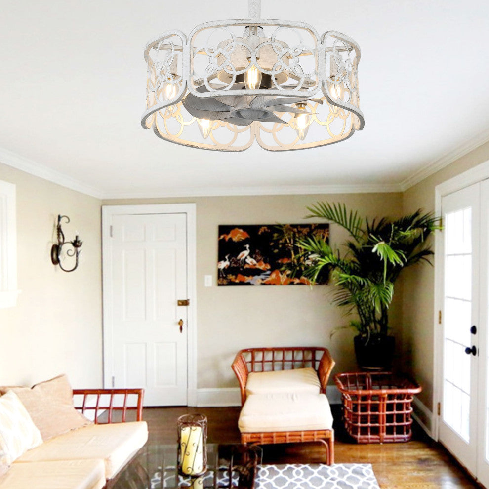 White Vintage Reversible Ceiling Fan 5-light 18.1" with Remote for Bedroom