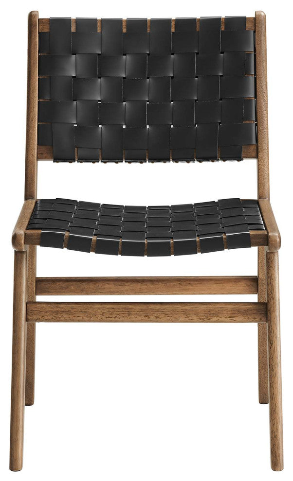 Saoirse Faux Leather Wood Dining Side Chair - Set of 2 - Walnut Black