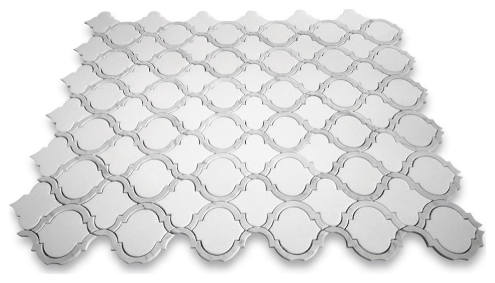 Thassos White Marble Arabesque Baroque Lantern Waterjet Tile Honed, 1 sheet