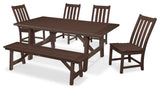 POLYWOOD Vineyard 6-Piece Rustic Farmhouse Side Chair Dining Set with Bench
