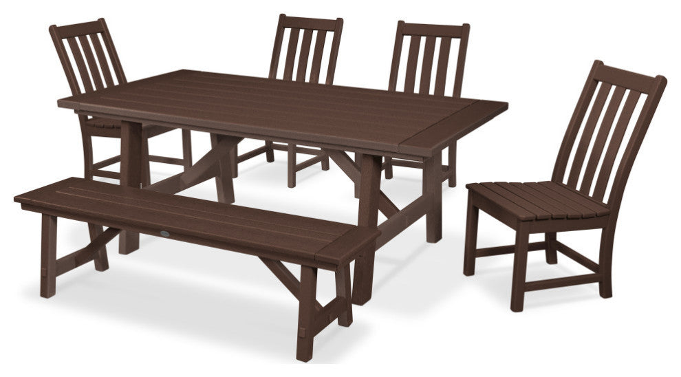 POLYWOOD Vineyard 6-Piece Rustic Farmhouse Side Chair Dining Set with Bench