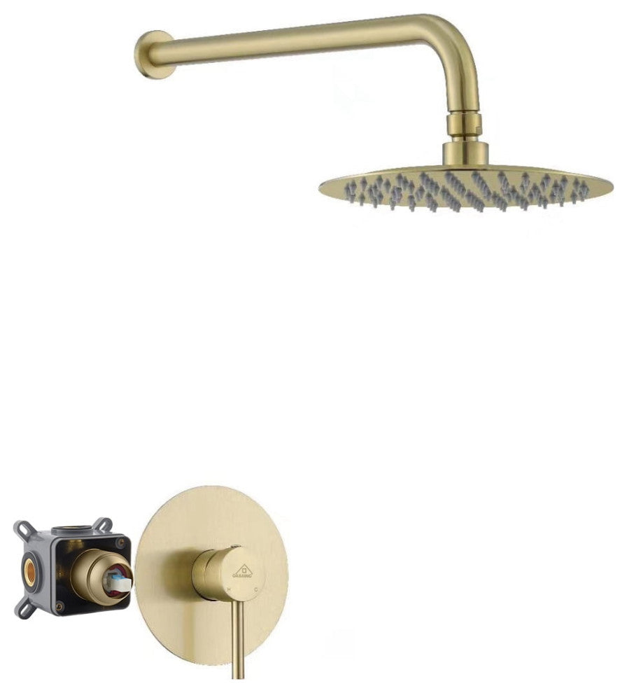 CASAINC 10" Round Wall Mounted Rainfall Luxury Shower System Kit, Brushed Gold