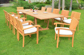 13-Piece Outdoor Teak Dining Set, 117" Rectangle Table, 12 Nain Stacking Chairs