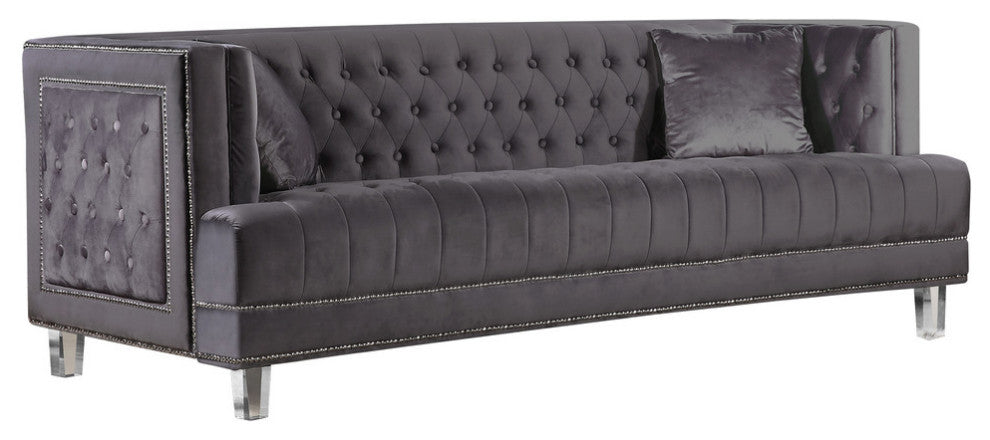 Lucas Velvet Upholstered Sofa, Gray